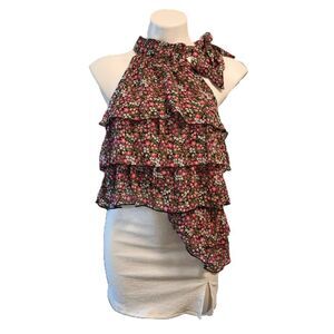 New Love Rocks ruffled tank top Women's small floral print layered flirty cute